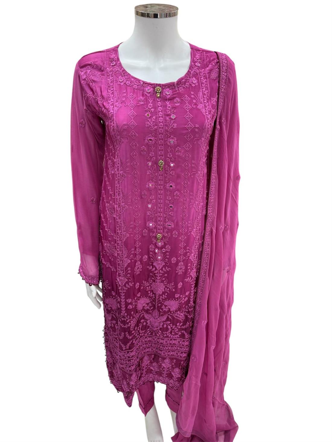 Magenta Sequinned Chiffon Ladies Shaded Silk Pret