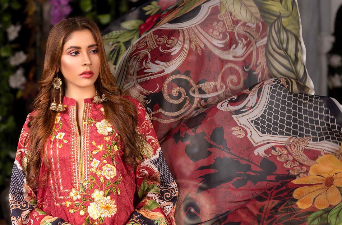 3 Piece Red Readymade Embroidered Beautiful Salwar Suit