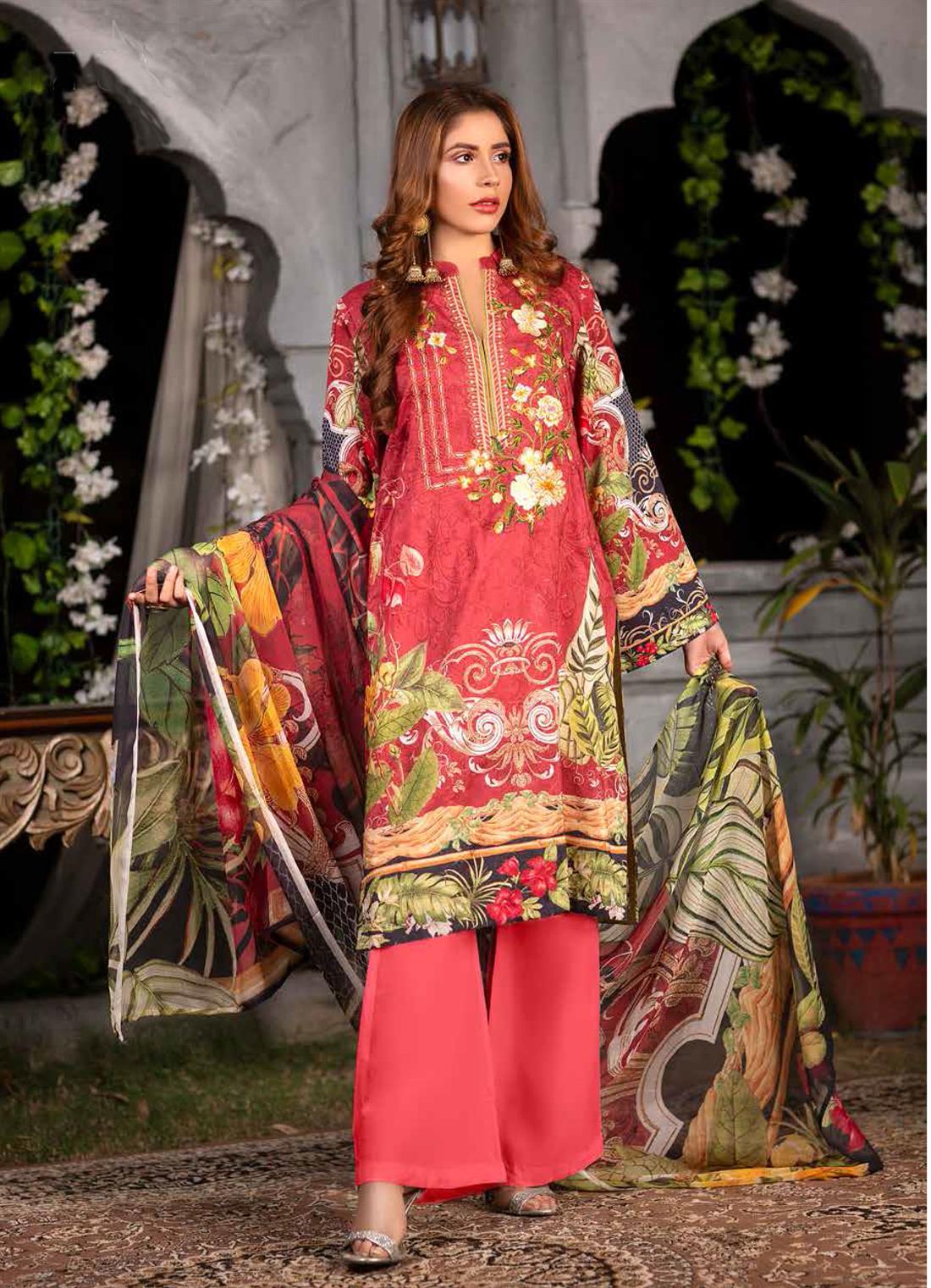 3 Piece Red Readymade Embroidered Beautiful Salwar Suit