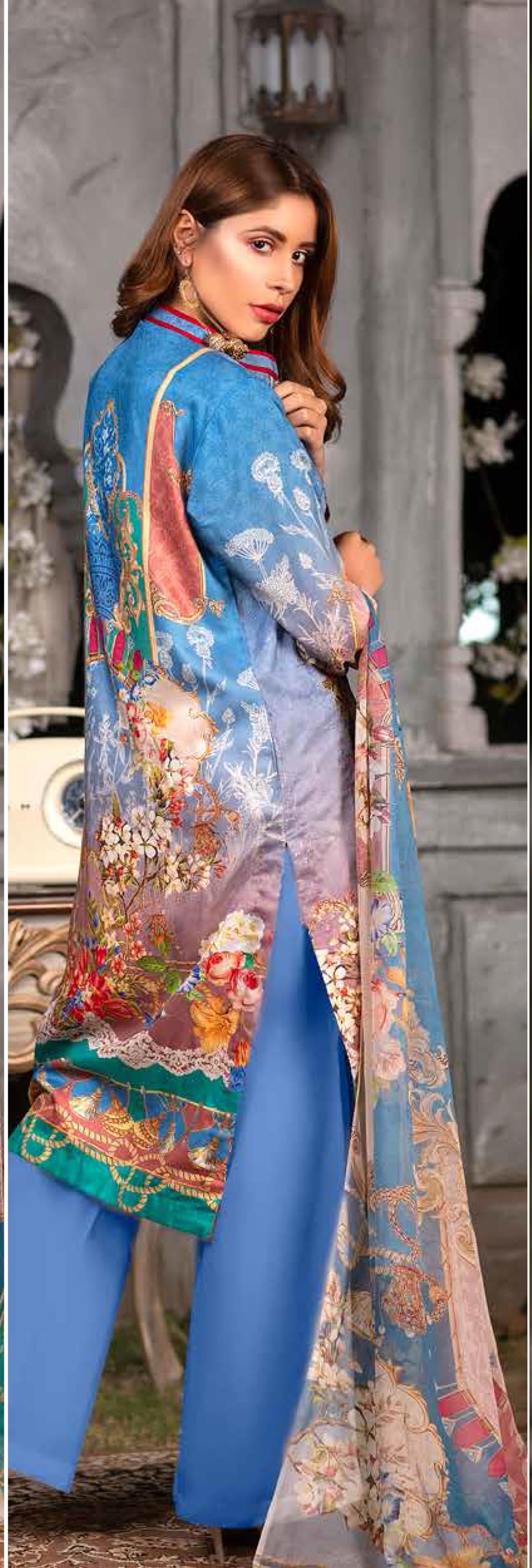 Blue 3 Piece Readymade Embroidered Beautiful Salwar Suit