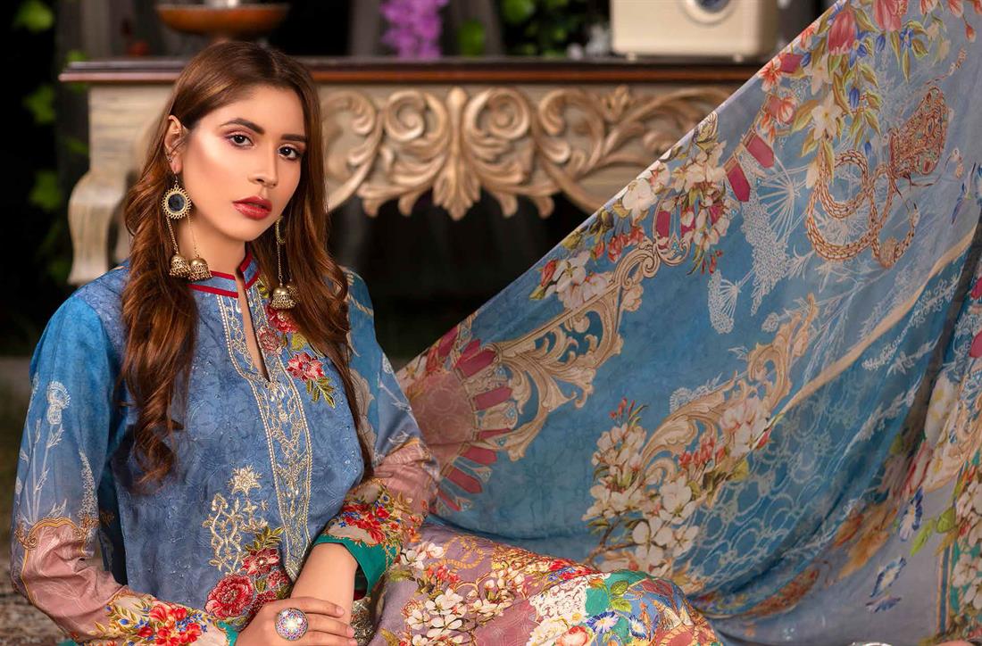 Blue 3 Piece Readymade Embroidered Beautiful Salwar Suit
