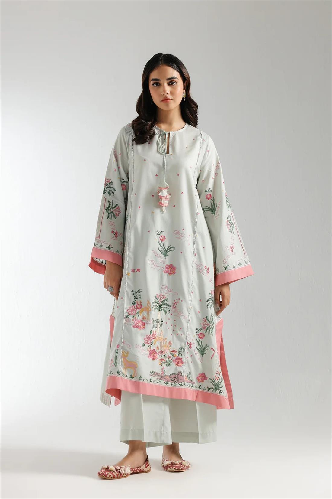 Light Green Ethnc Embroidered Suit