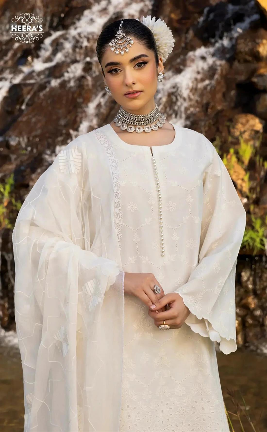 Off White Cutwork Chiffon Ladies Chikankari Farishi Shalwar Suit