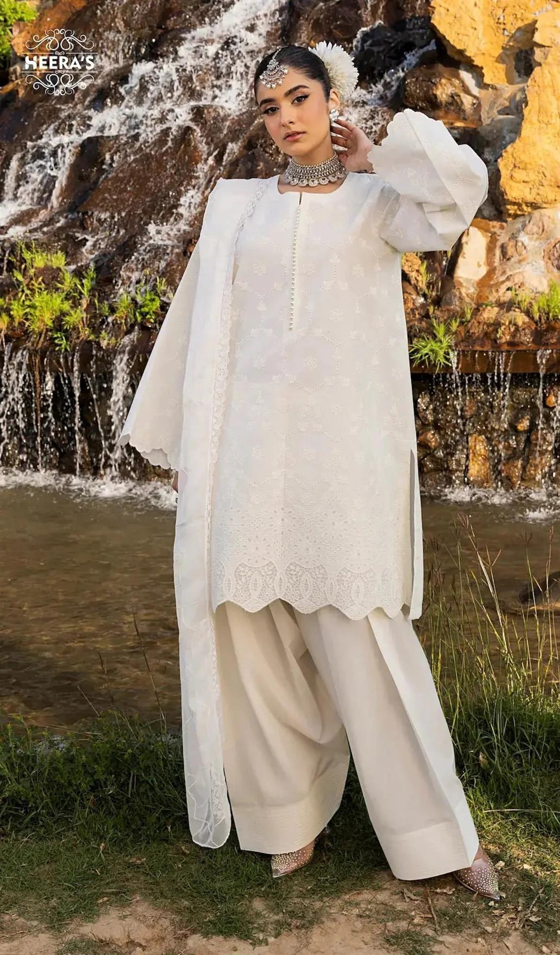 Off White Cutwork Chiffon Ladies Chikankari Farishi Shalwar Suit