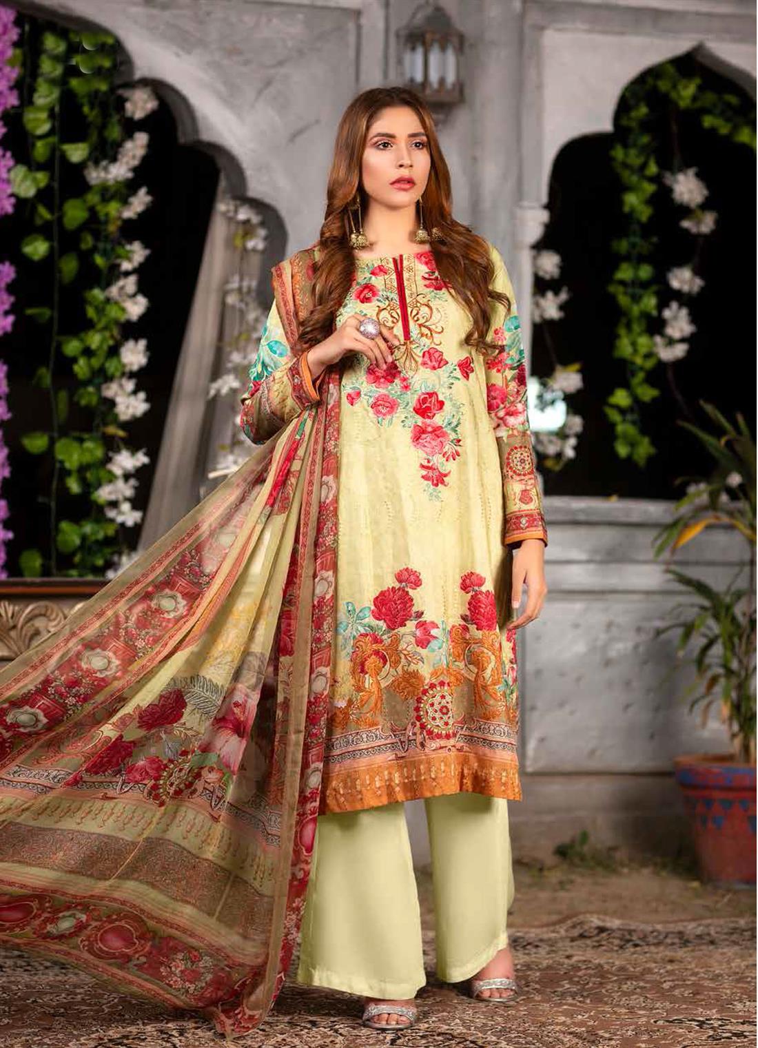Cream 3 Piece Readymade Embroidered Stunning Salwar Suit