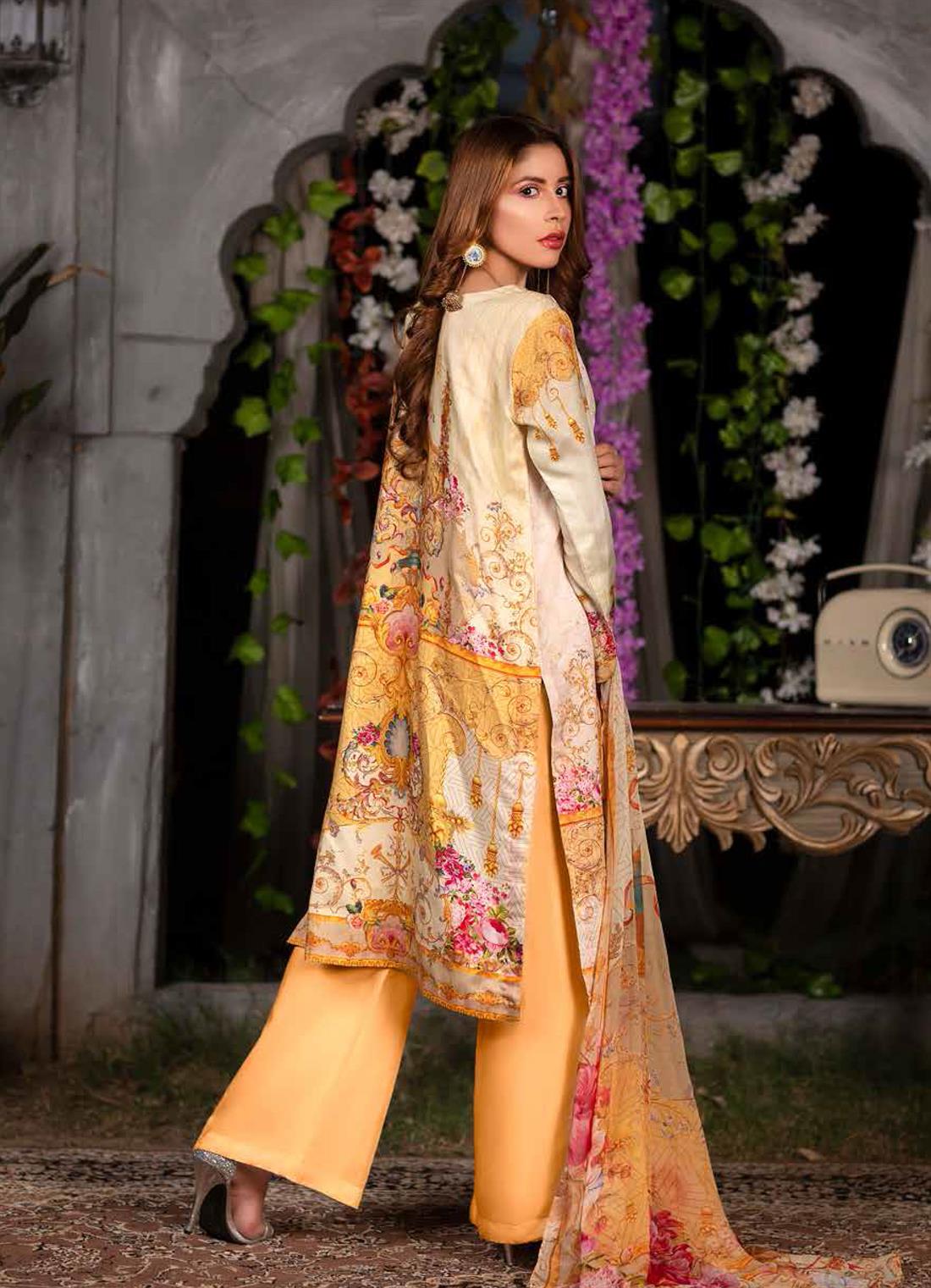 Cream 3 Piece Readymade Embroidered Stunning Salwar Suit