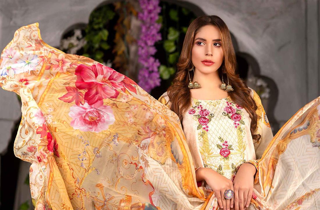 Cream 3 Piece Readymade Embroidered Stunning Salwar Suit