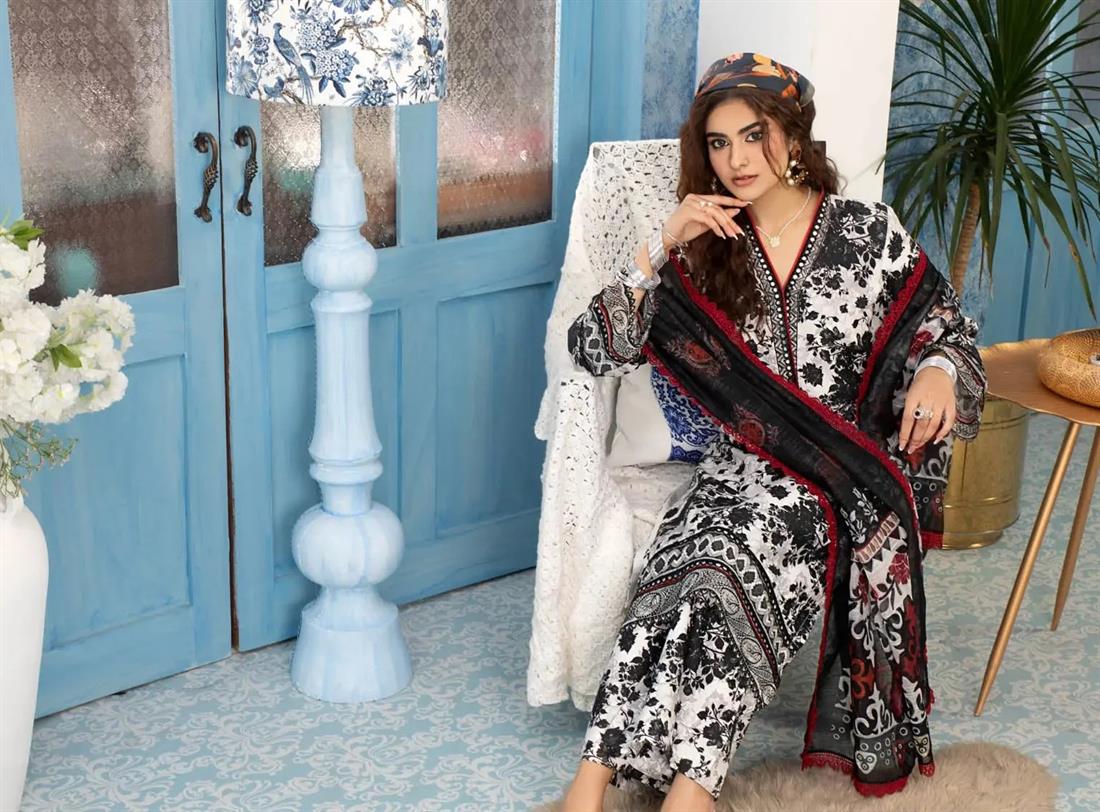 Black Embroidered Organza Ladies Cotton Suit