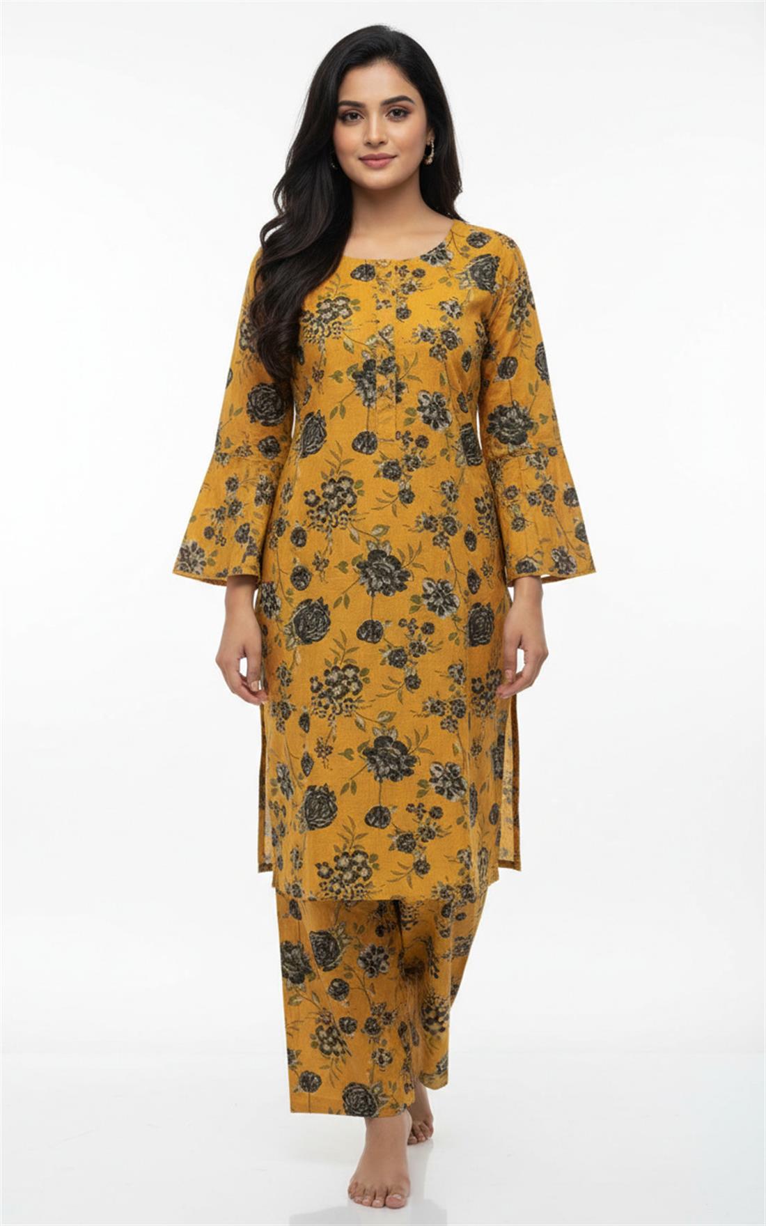 Orange Printed Khaddar Ladies Winter Collection