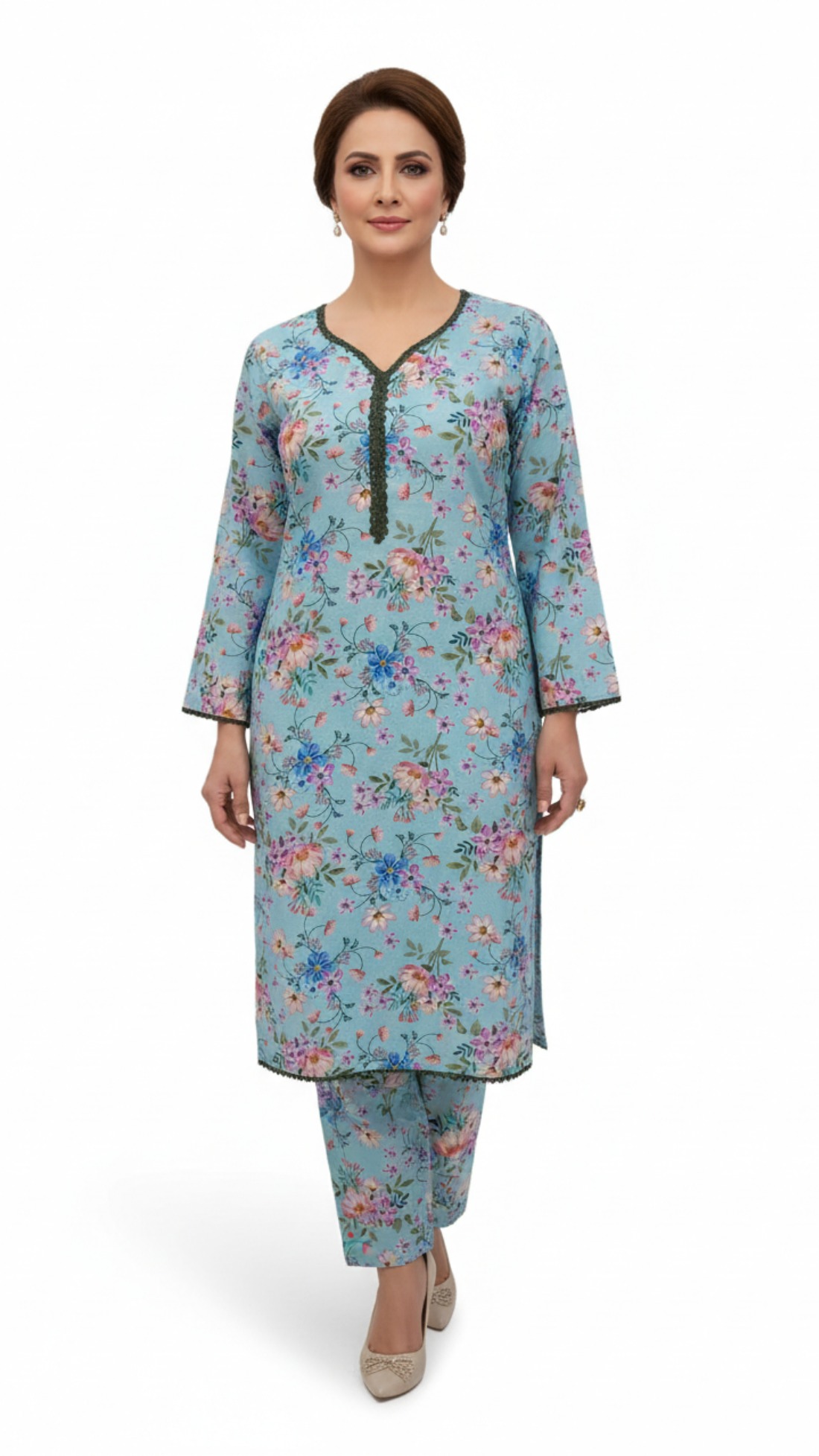 Mint Blue Printed Khaddar Ladies Winter Collection