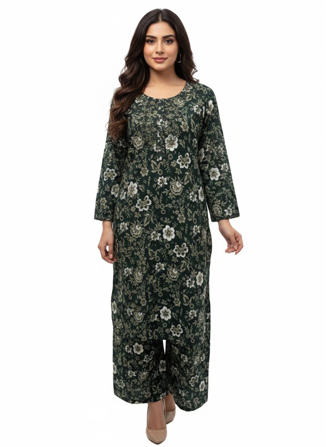Bottle Green Printed Khaddar Ladies Witer Collection