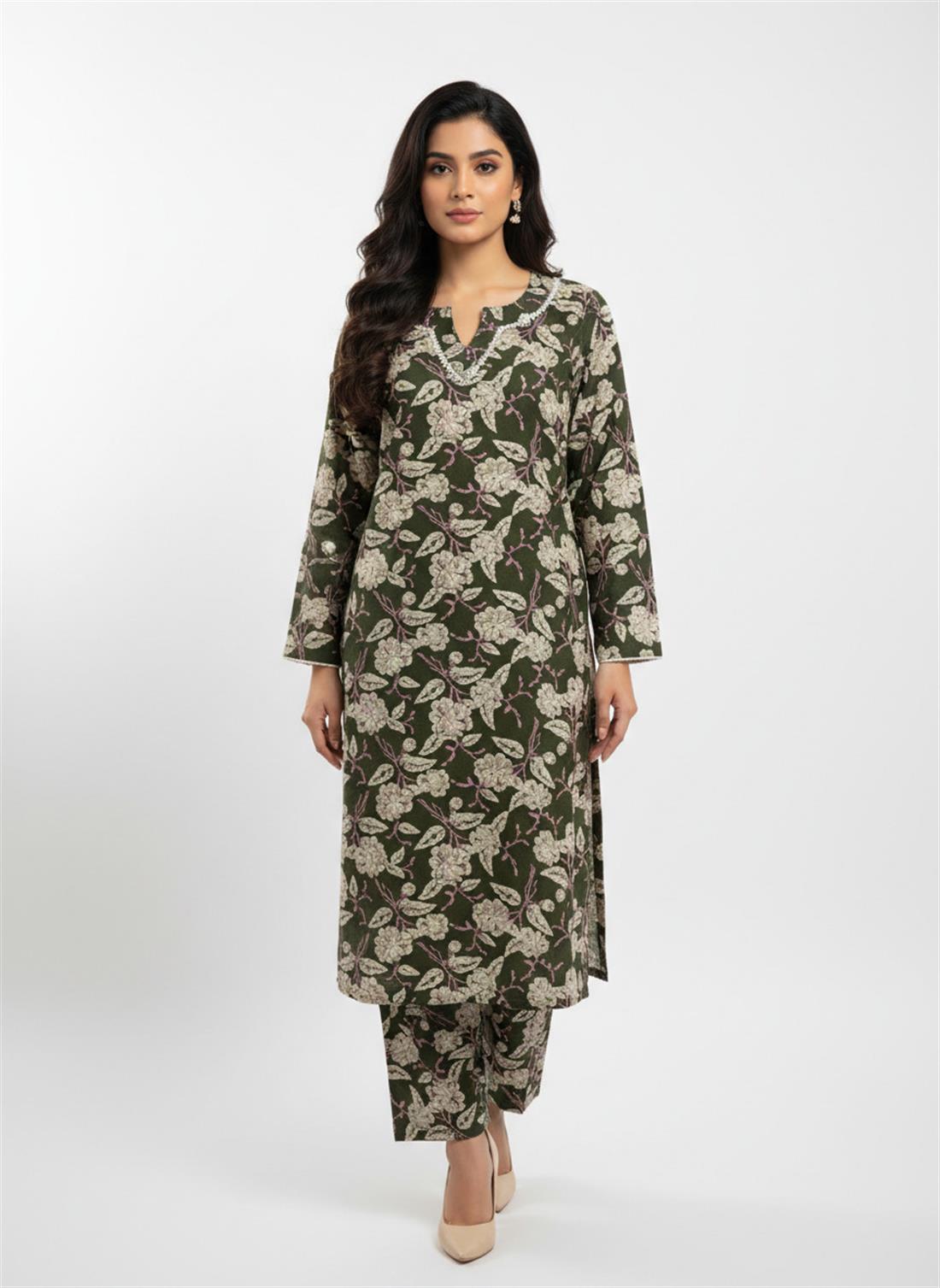 Mehndi Green Printed Ladies Winter Collection