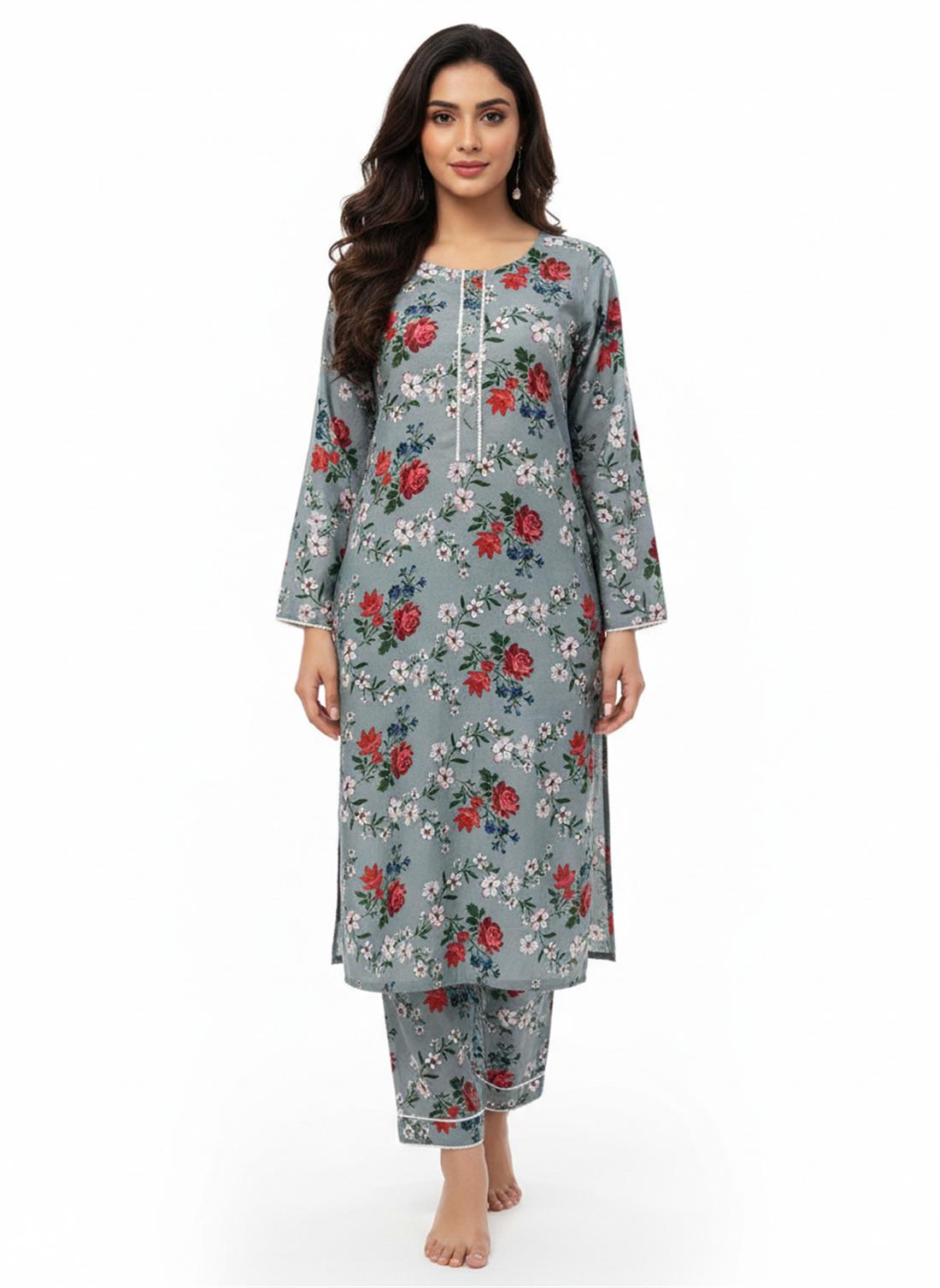 Grey Printed Cotton Ladies Readymade