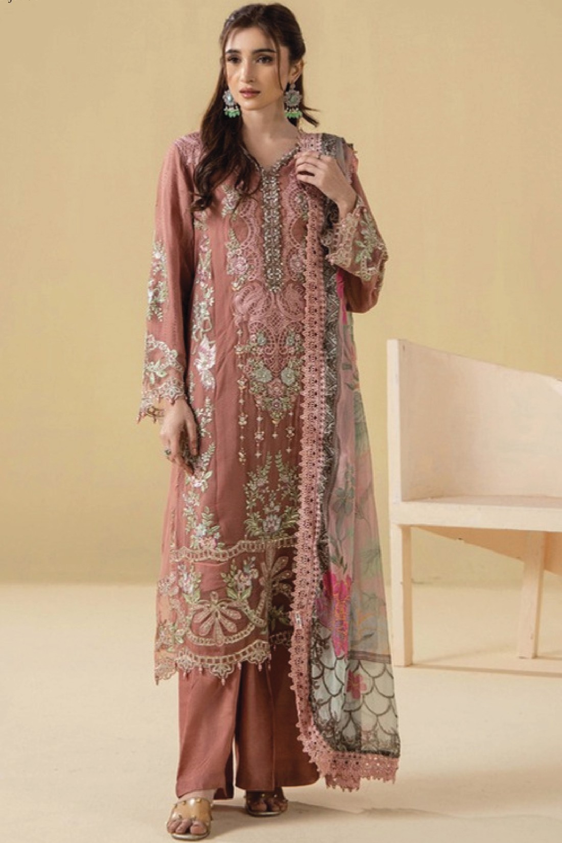 Tea Pink Embroidered Luxury Chiffon Collection