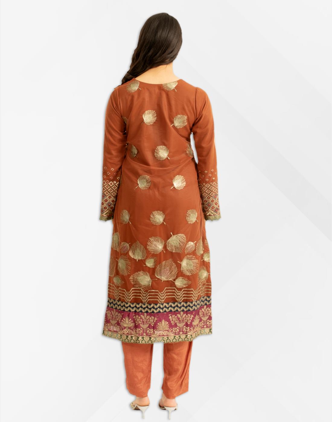 Maroon Net Heavy Embroidered 3 Piece Salwar Kameez