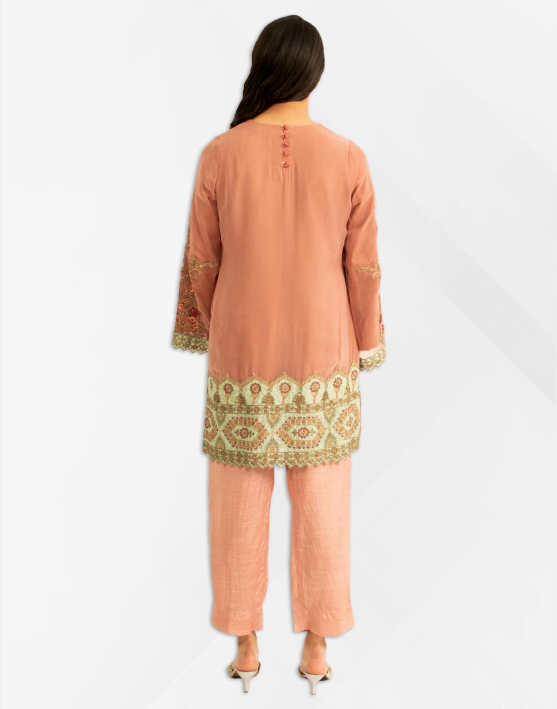 Rose Pink Embroidered Chiffon Kameez with Dupatta & Trouser