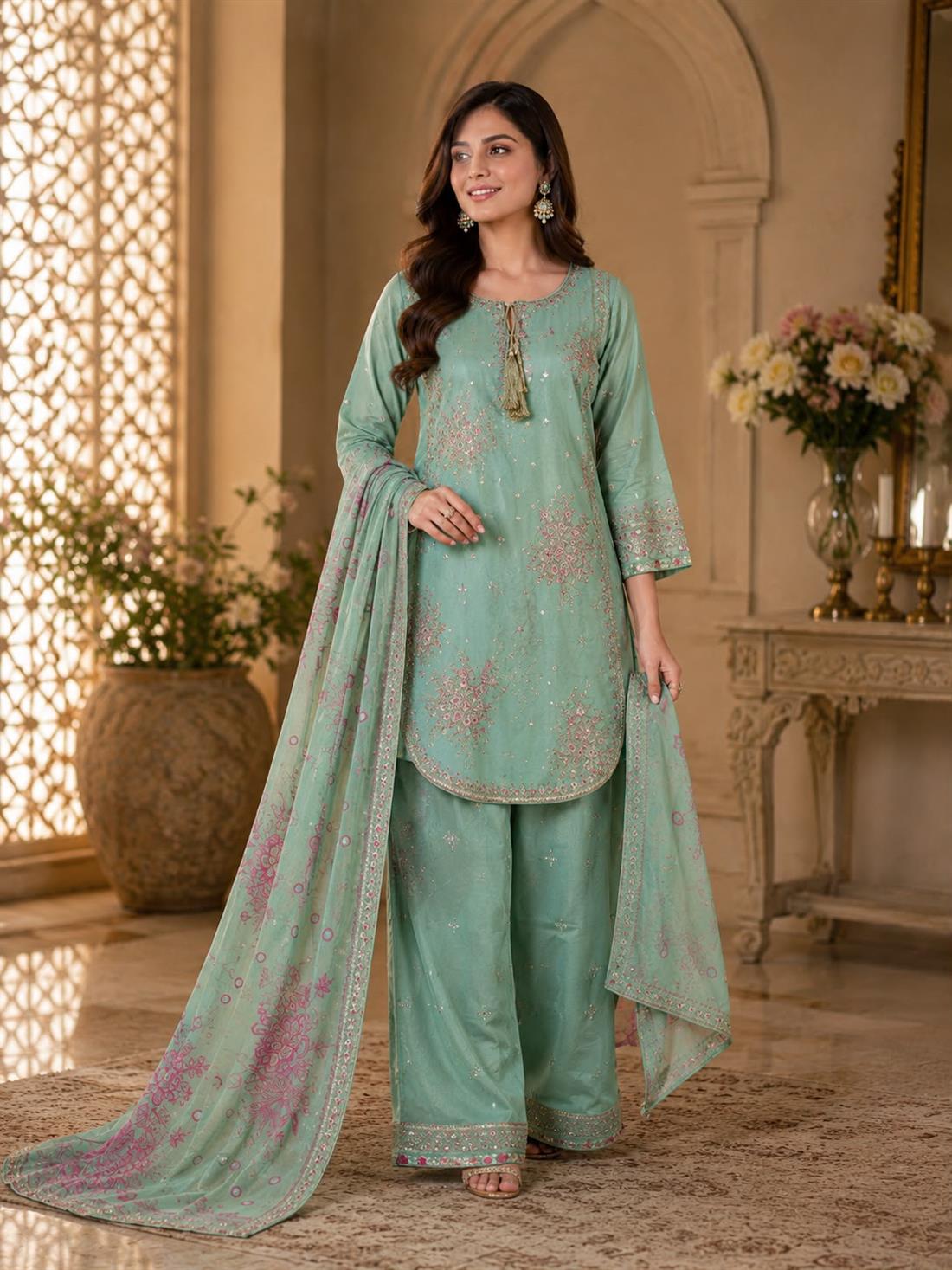 Mint Embroidered Lawn Ladies 3 Piece Suit