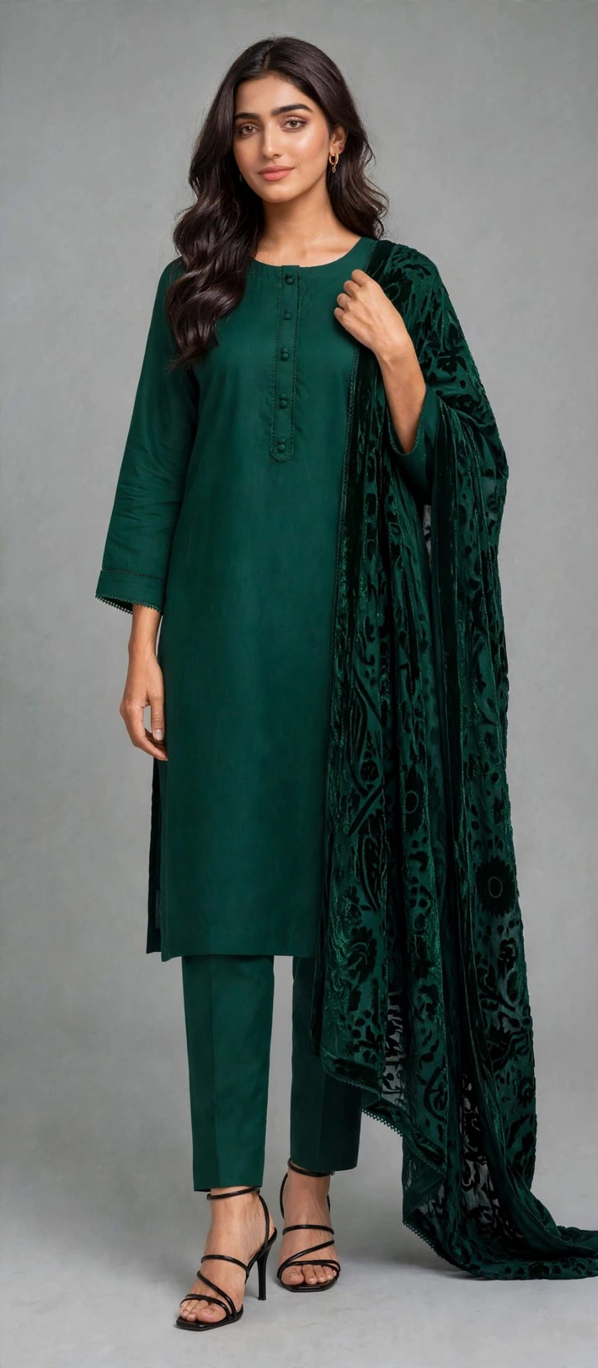Bottle Green Velvet Ladies 3 Piece Suit