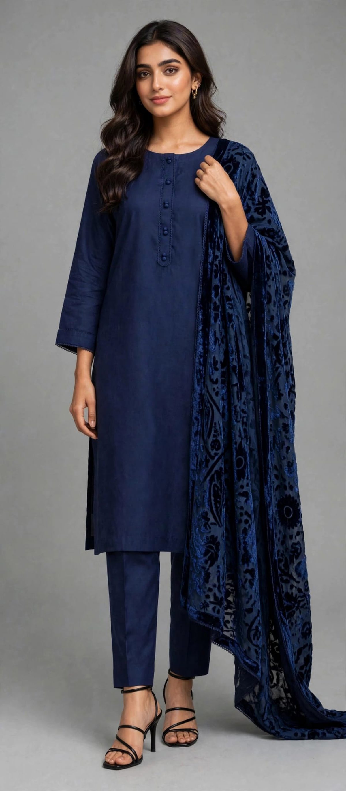 Navy Blue Velvet Ladies 3 Piece Suit
