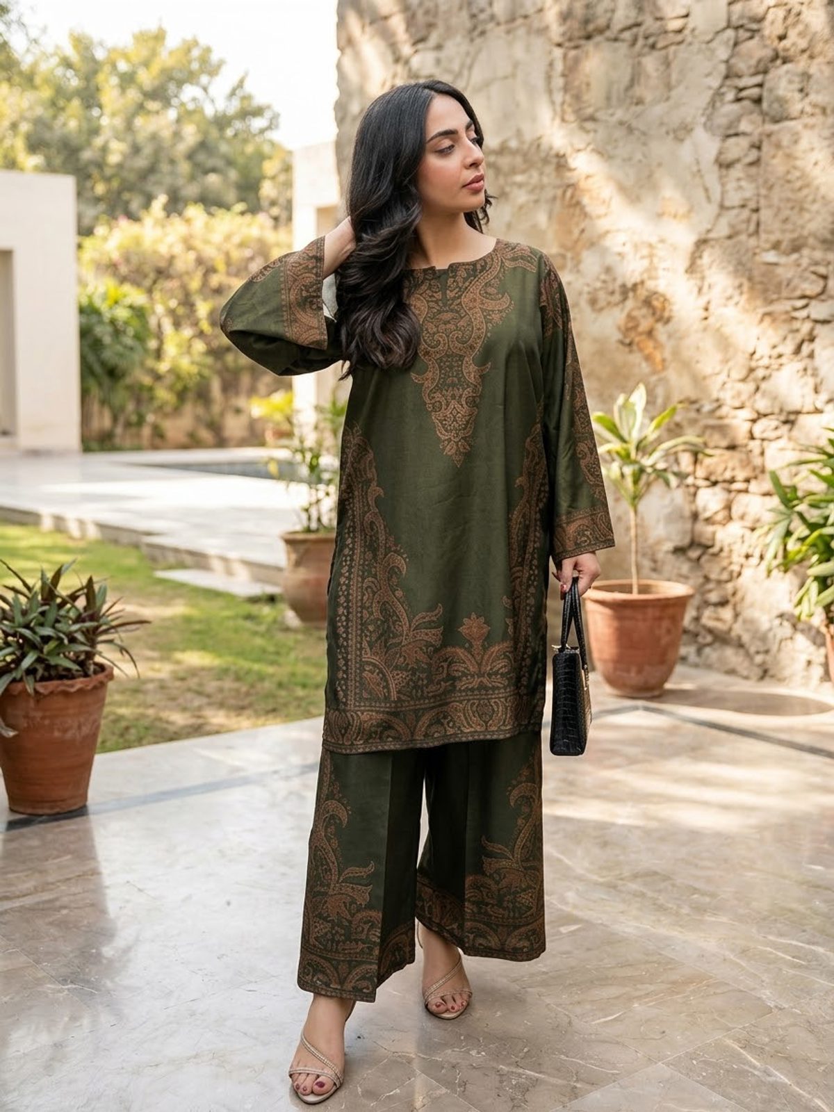 Dark Green 2 Piece Linen Winter Collection