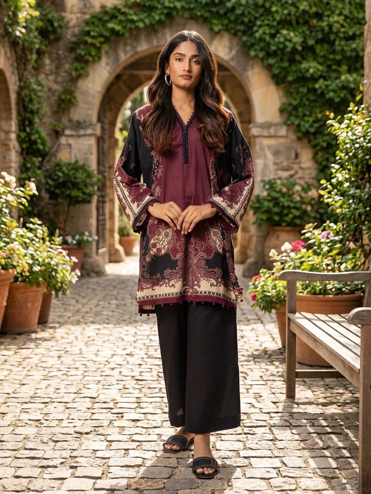 Maroon & Black 2 Piece Linen Winter Collection