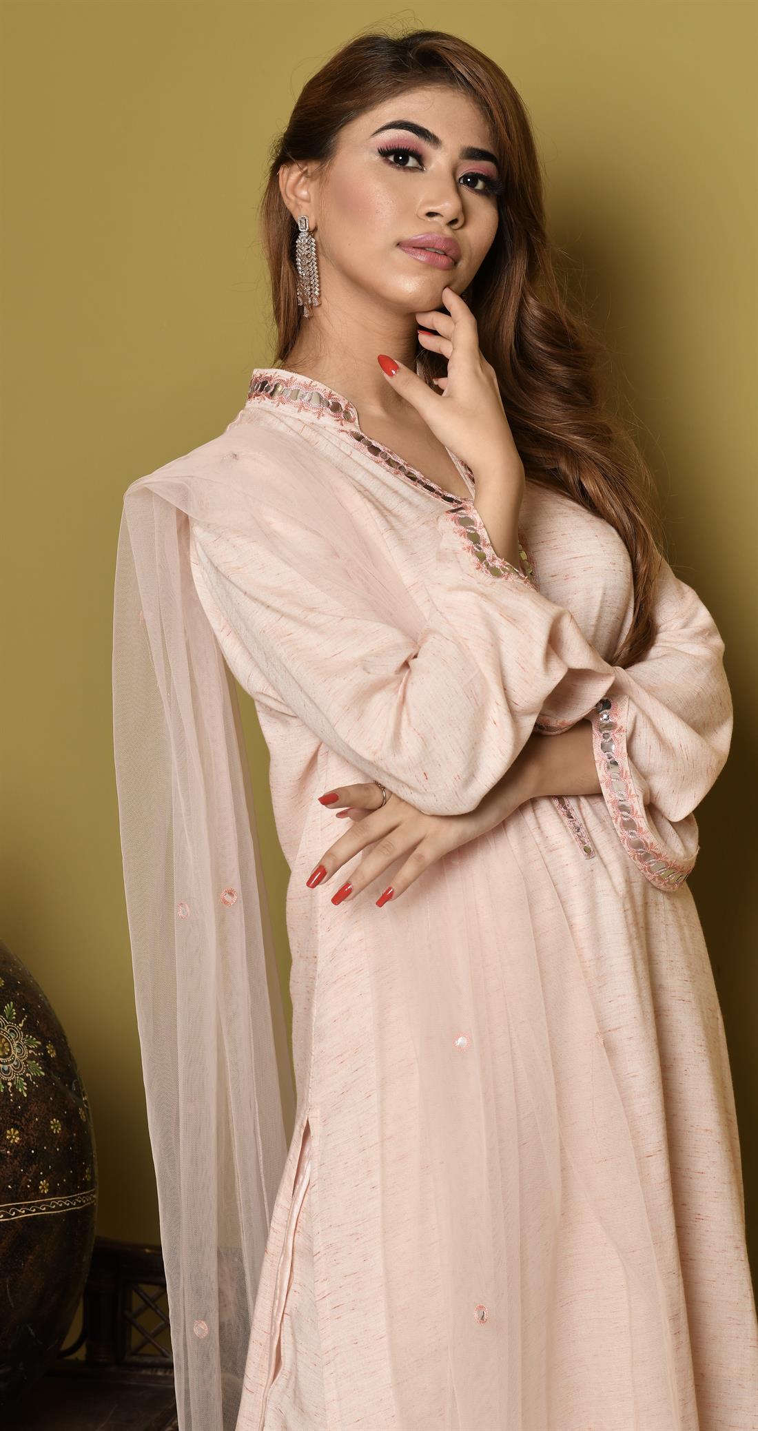 Light Peach 3 Piece Stunning Readymade Salwar Suit