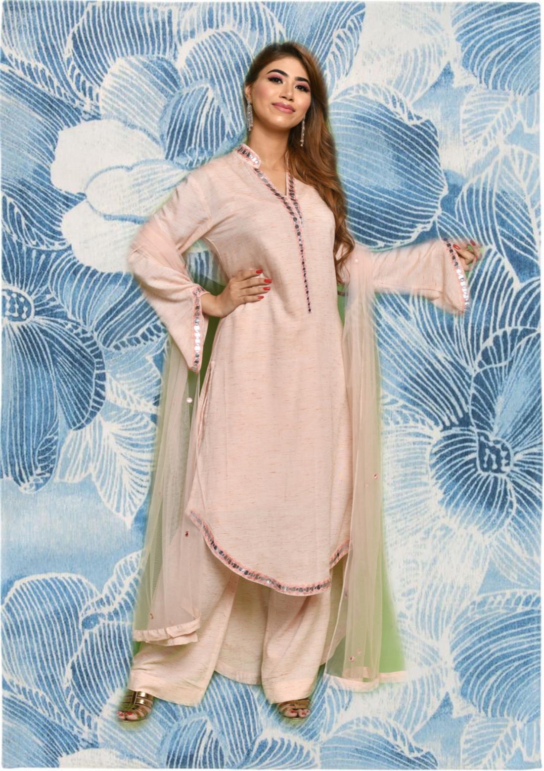 Light Peach 3 Piece Stunning Readymade Salwar Suit
