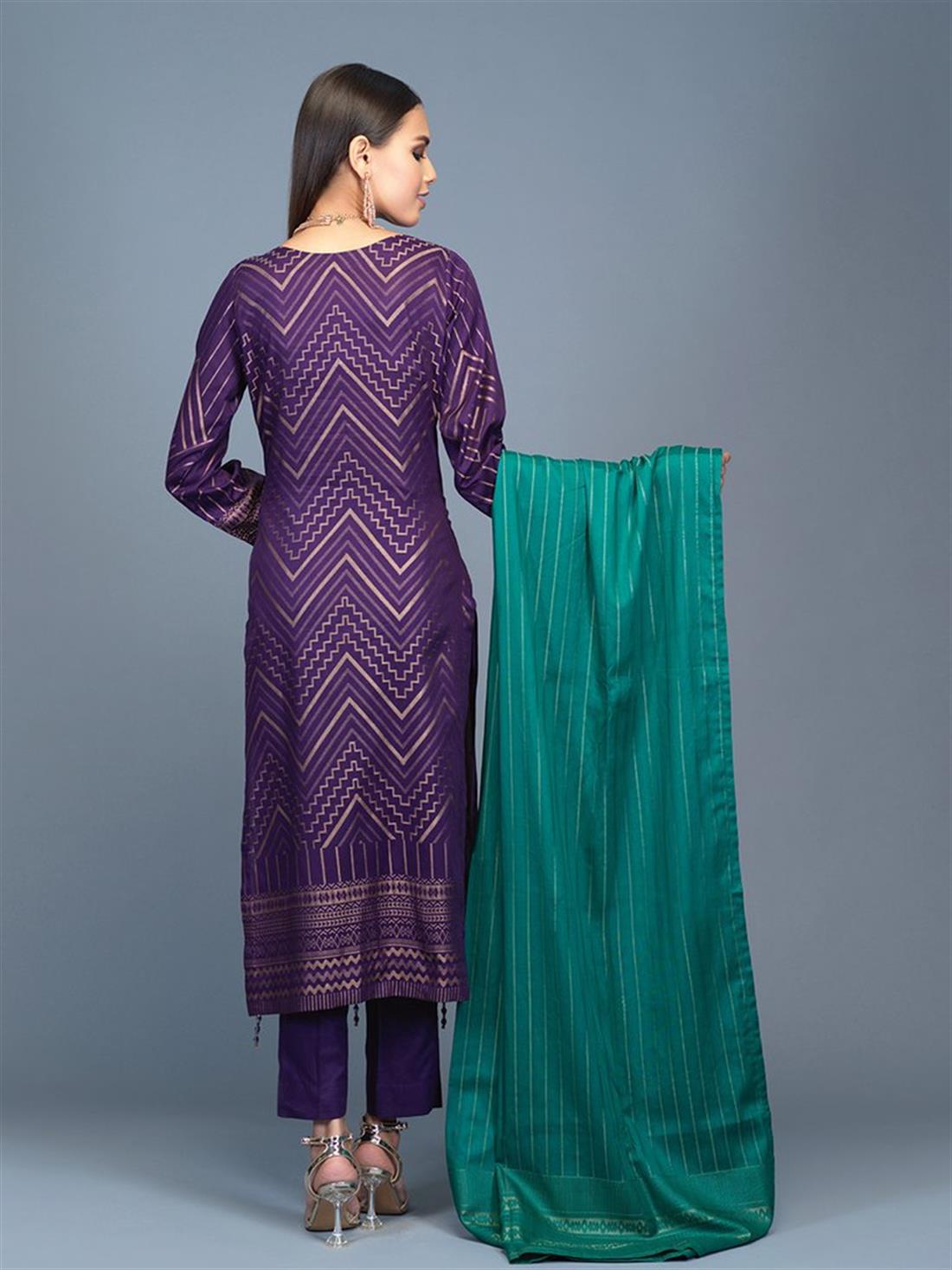 Purple 3 Piece Jacquard Shirt with Dupatta & Trouser