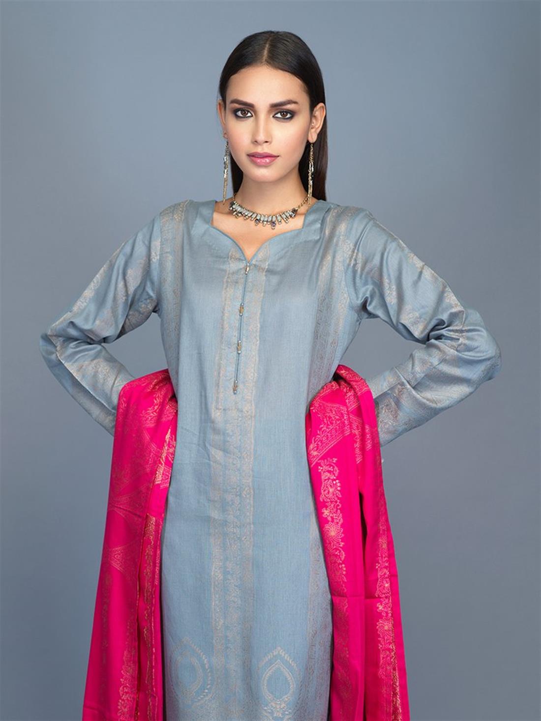 Grey Blue Jacquard Ladies Readymade