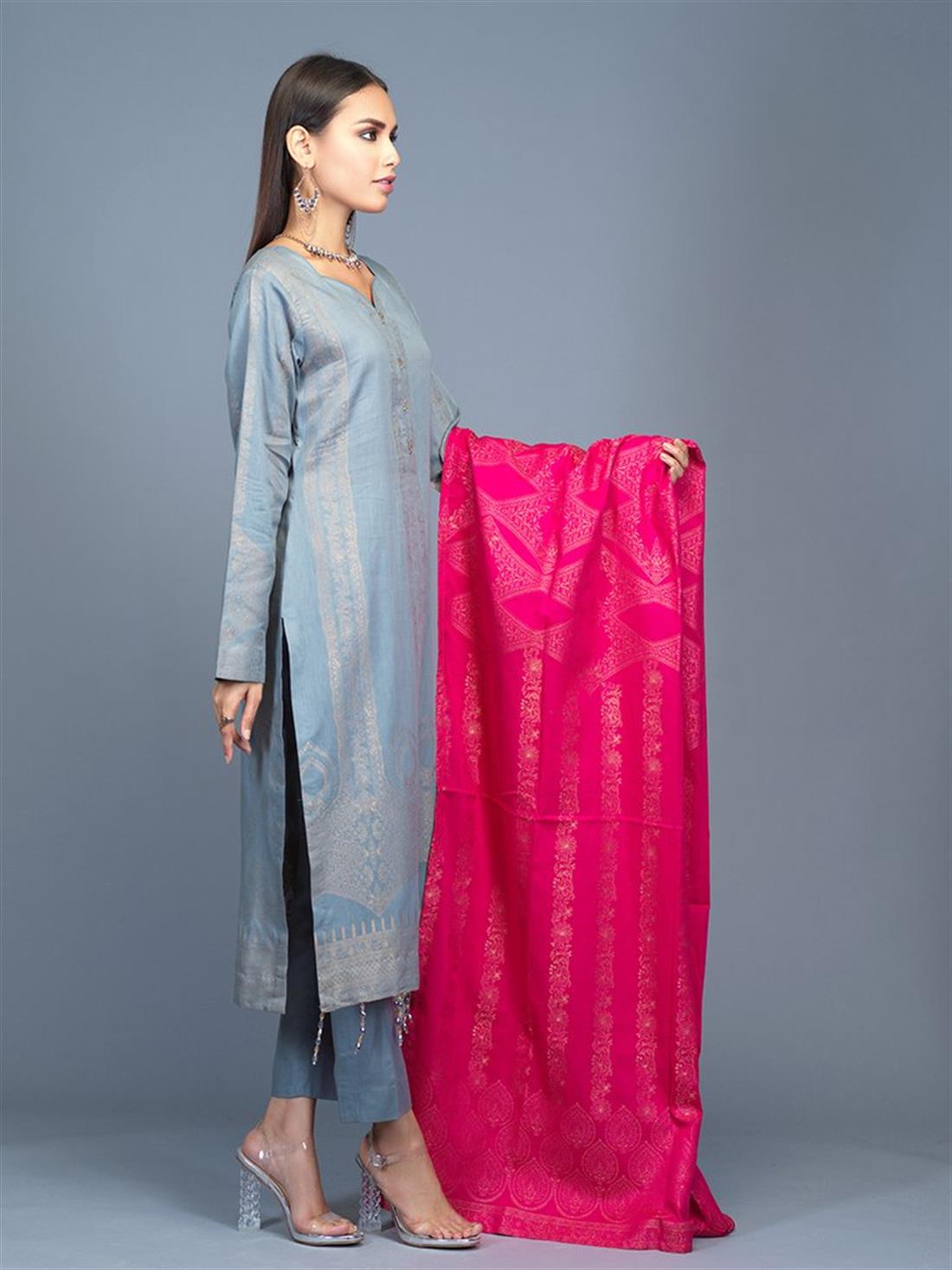 Grey Blue Jacquard Ladies Readymade