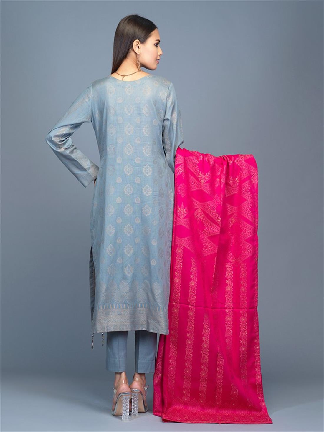 Grey Blue Jacquard Ladies Readymade