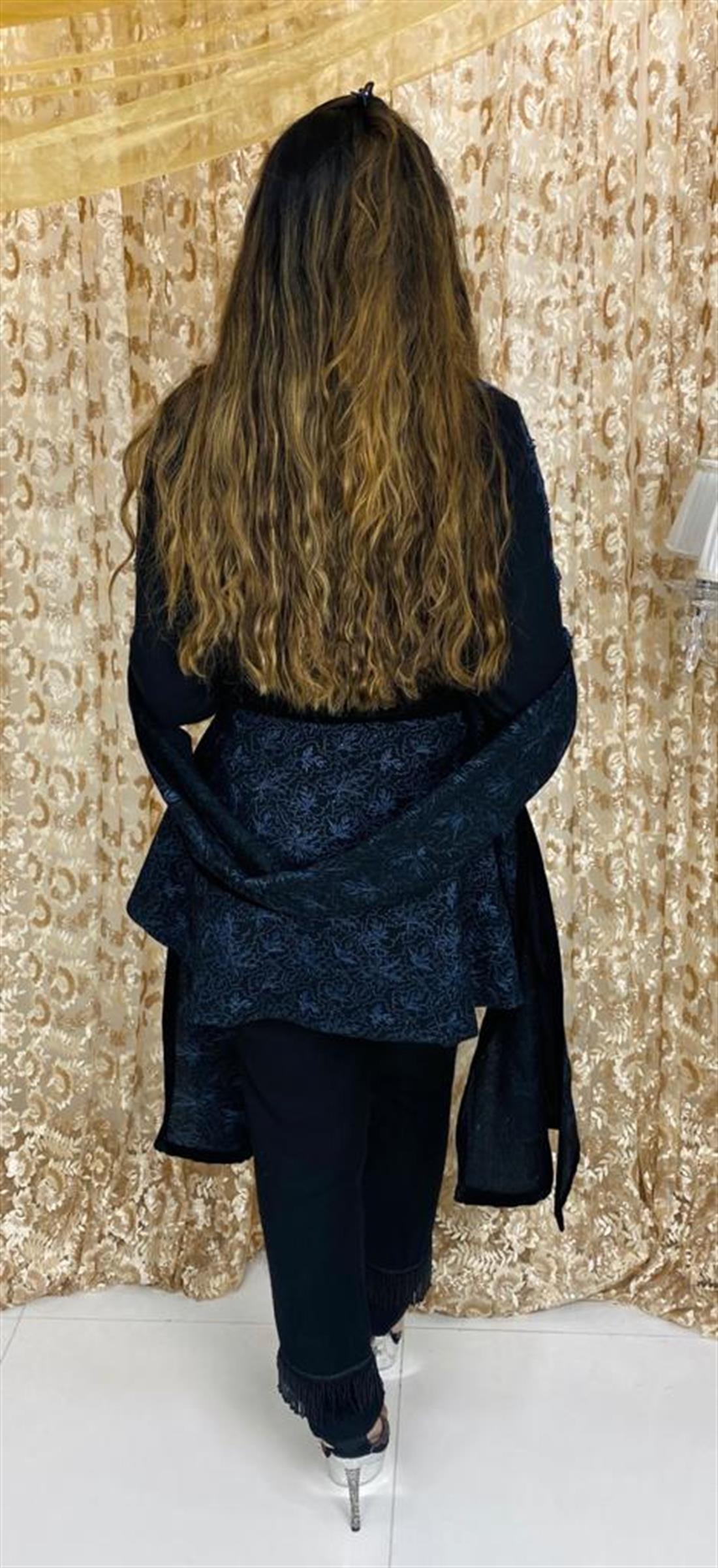 Black Embroidered Velvet Readymade Woolen Peplum with Shawl