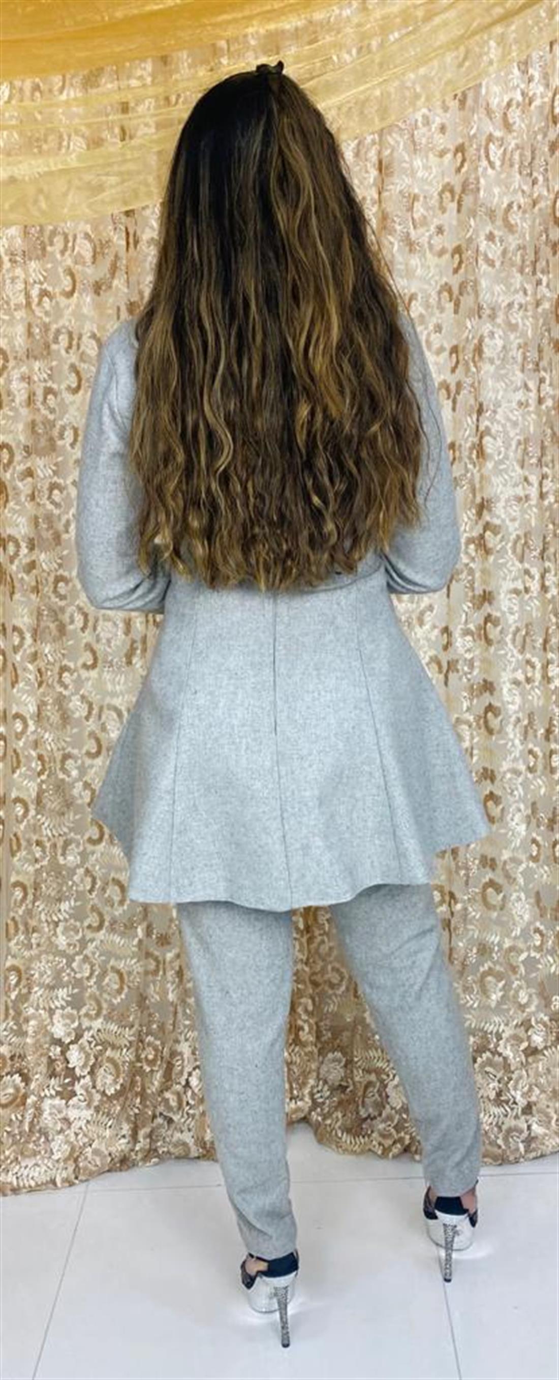 Light Grey Stone Work Readymade Woolen Peplum & Trouser