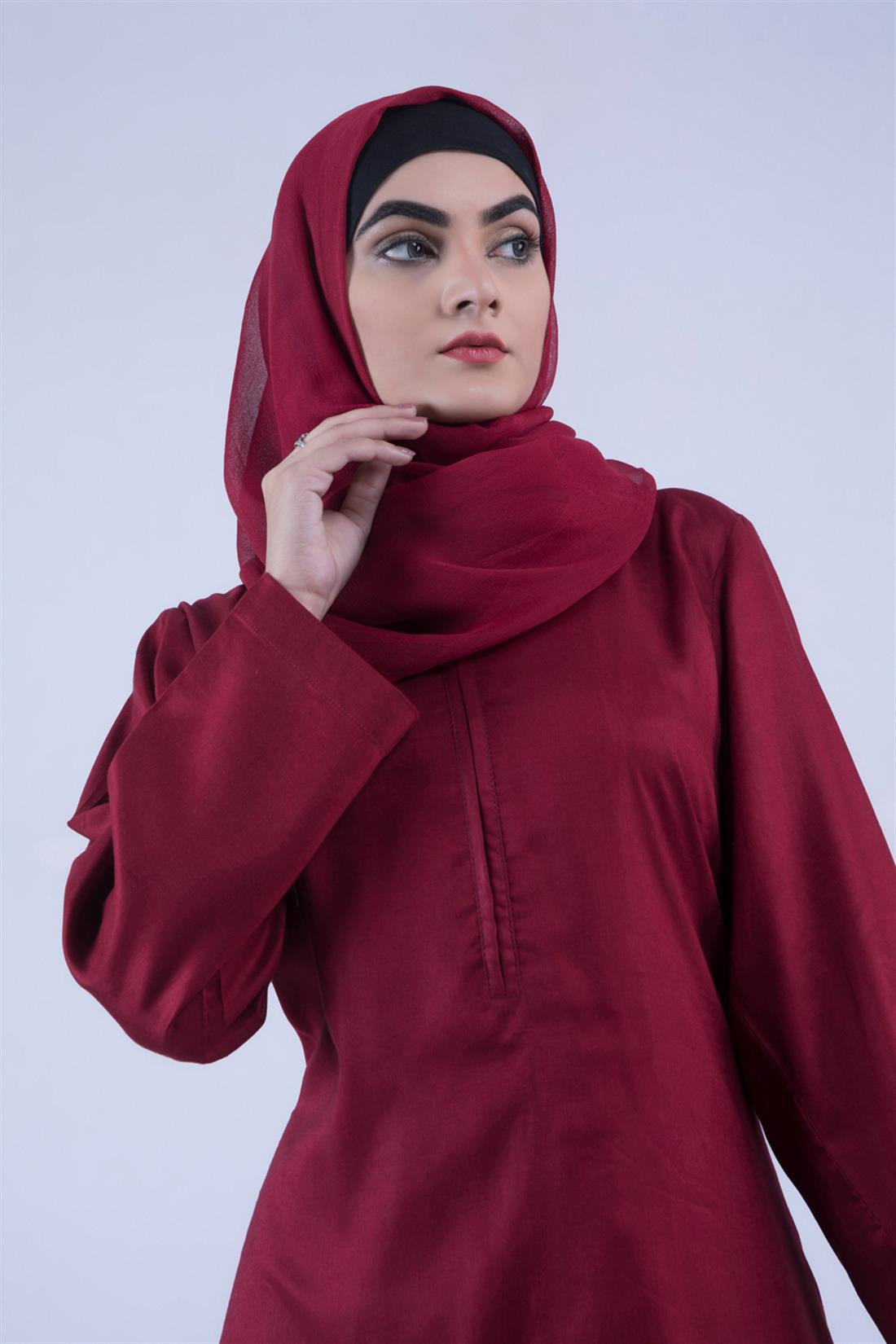 Maroon Readymade Suit with Chiffon Dupatta & Trouser