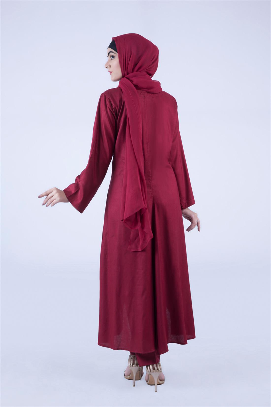 Maroon Readymade Suit with Chiffon Dupatta & Trouser