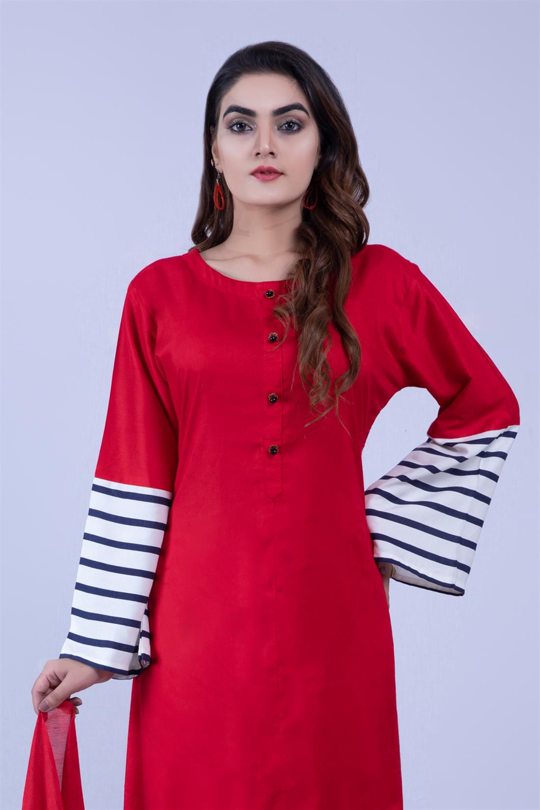 Red Maroon Readymade Suit with Chiffon Dupatta & Trouser