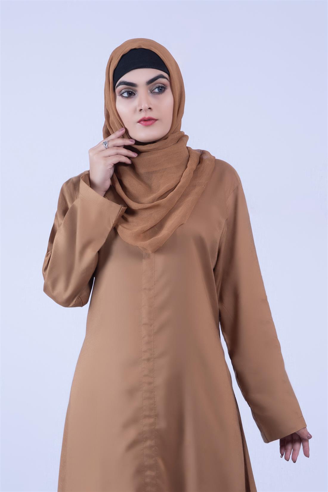 Camel 3 Piece Linen Suit with Chiffon Dupatta & Trouser