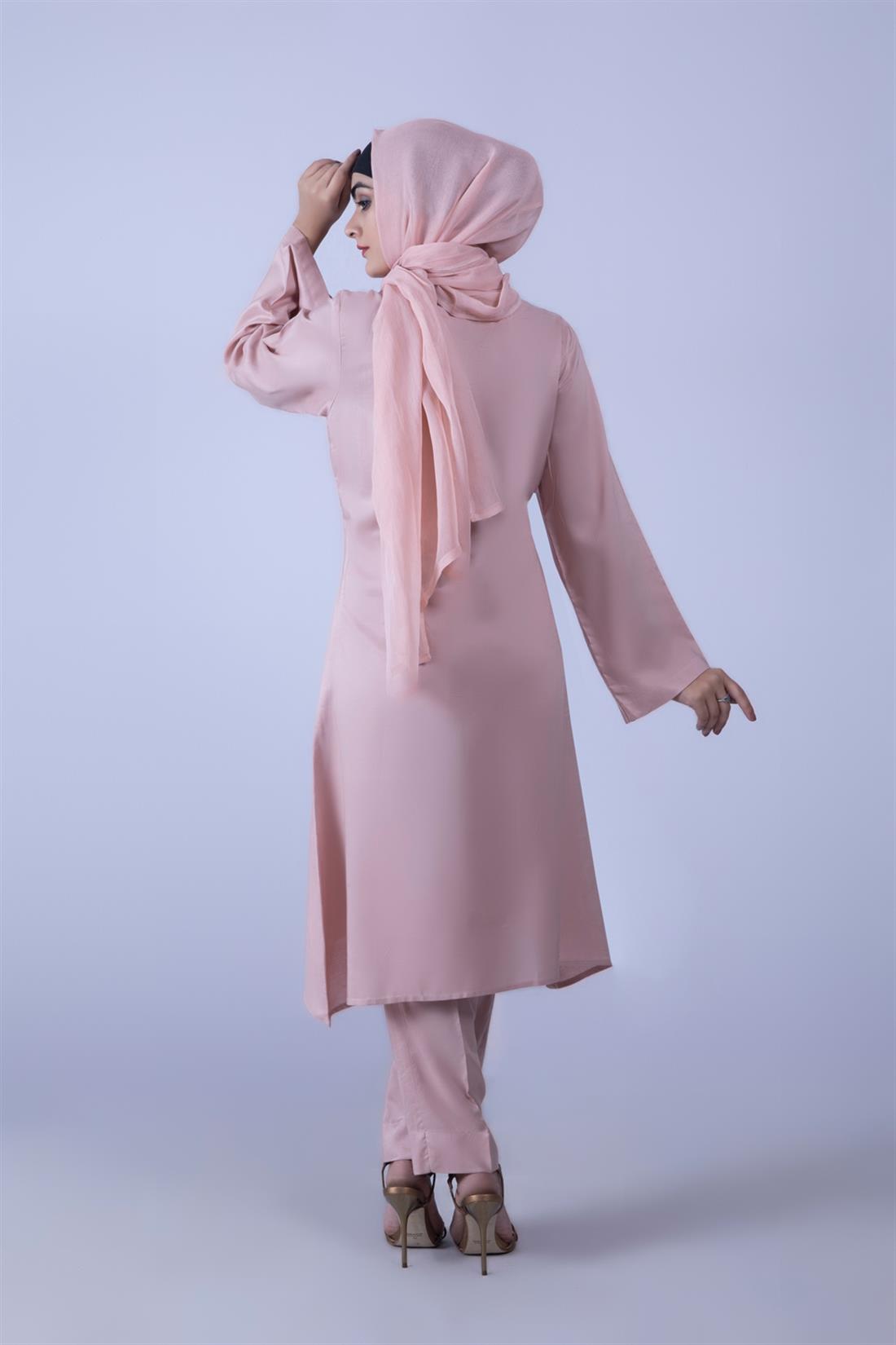 Tea Pink 3 Piece Linen Suit with Chiffon Dupatta & Trouser