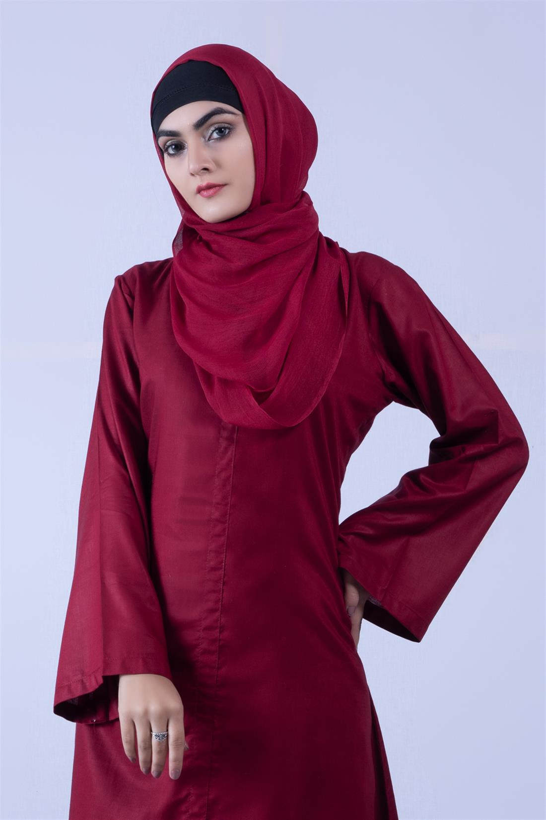 Maroon 3 Piece Linen Suit with Chiffon Dupatta & Trouser