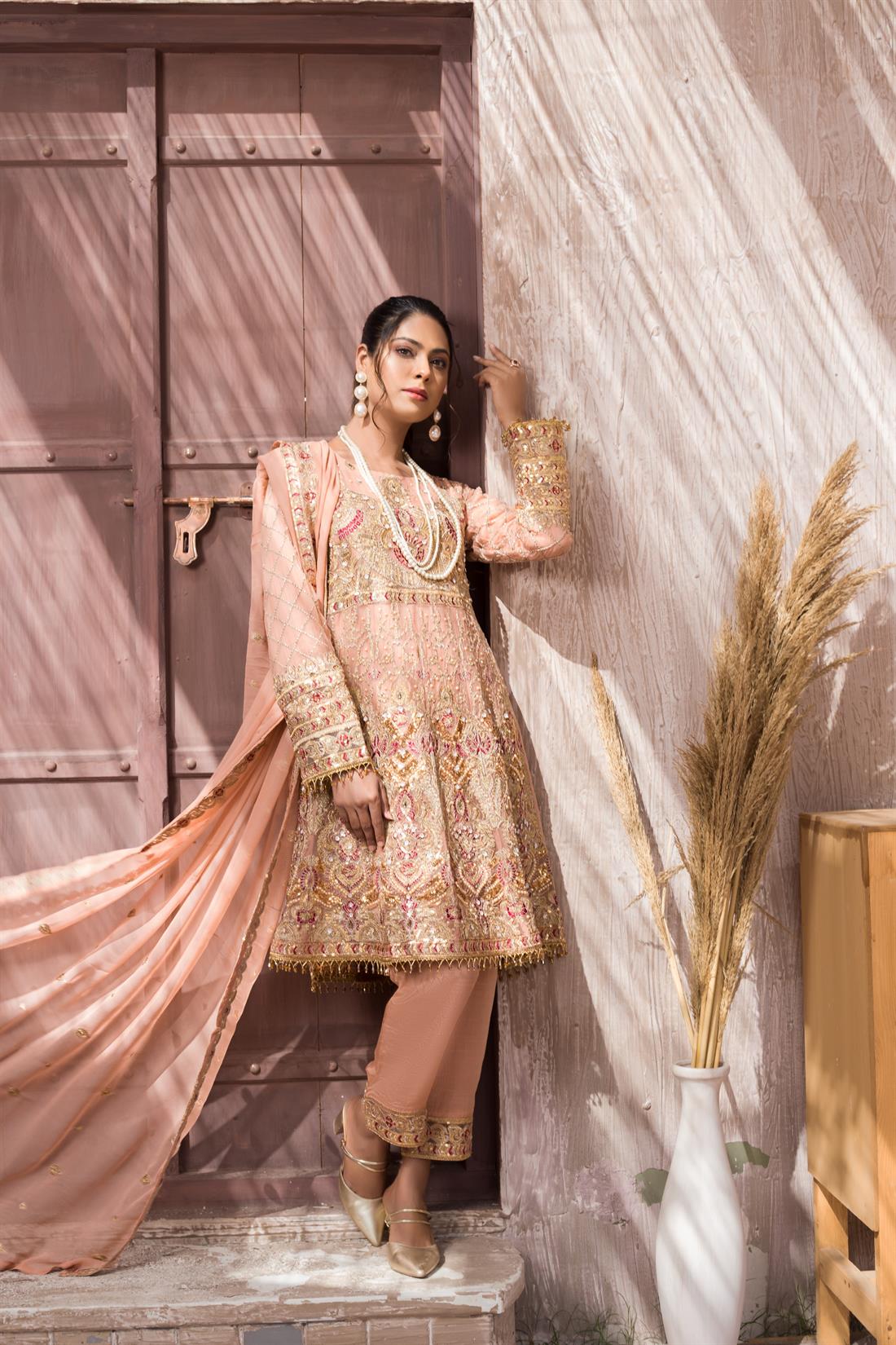 Pink Chiffon Navy Blue Luxury Embroidered Readymade Salwar Suit