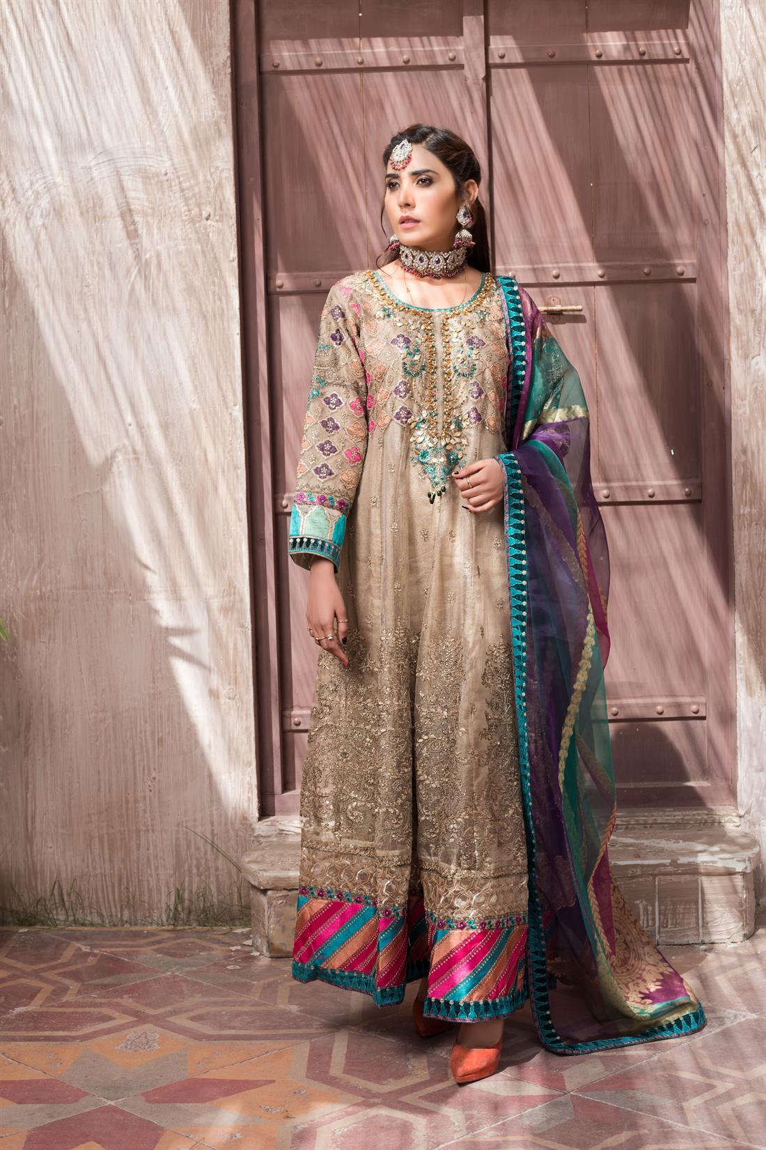 Beige Organza Anarkali Stunning Embroidered Readymade Salwar Suit