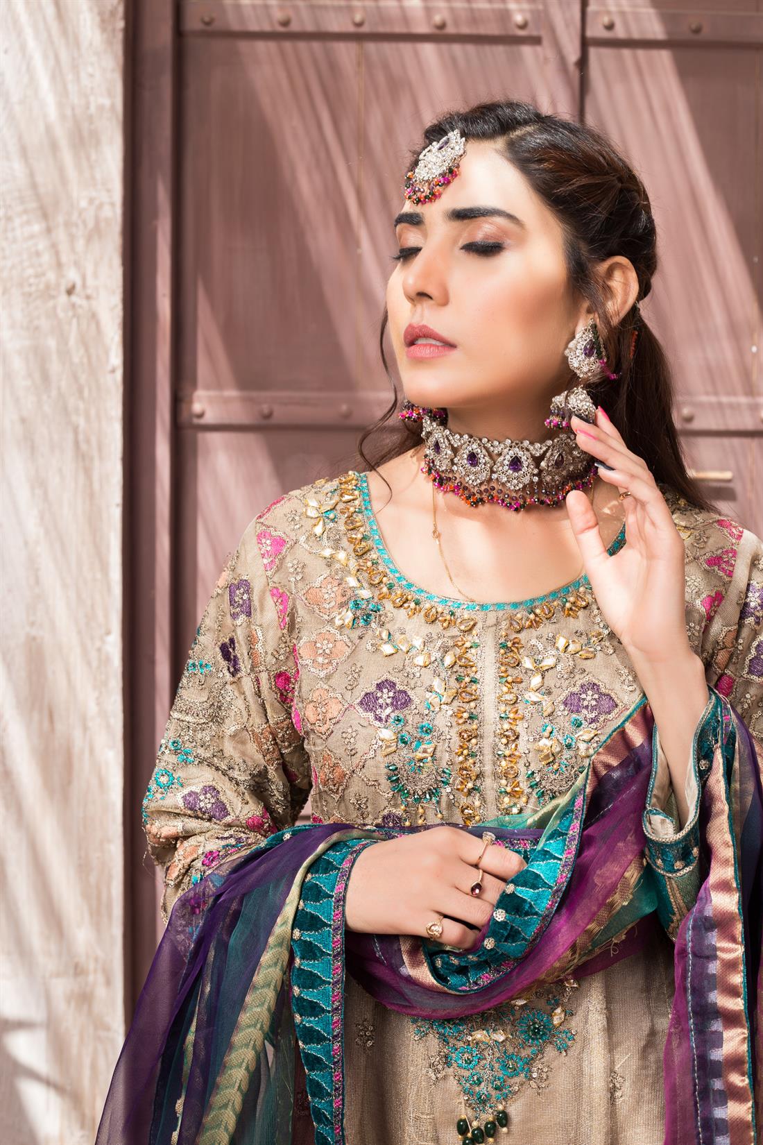 Beige Organza Anarkali Stunning Embroidered Readymade Salwar Suit