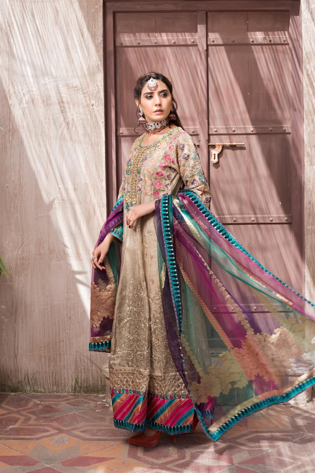 Beige Organza Anarkali Stunning Embroidered Readymade Salwar Suit