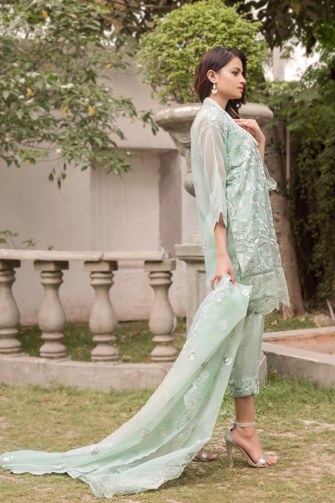 Mint Cutwork Organza Zoya Collections