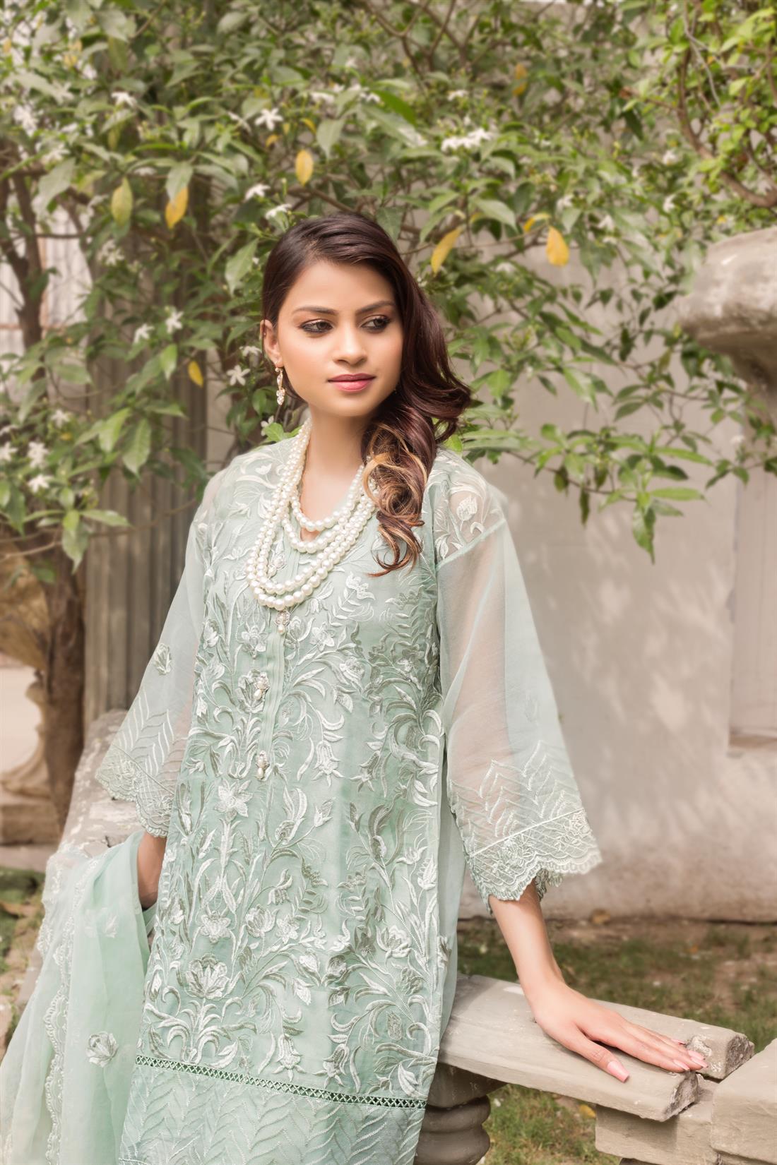 Mint Cutwork Organza Zoya Collections