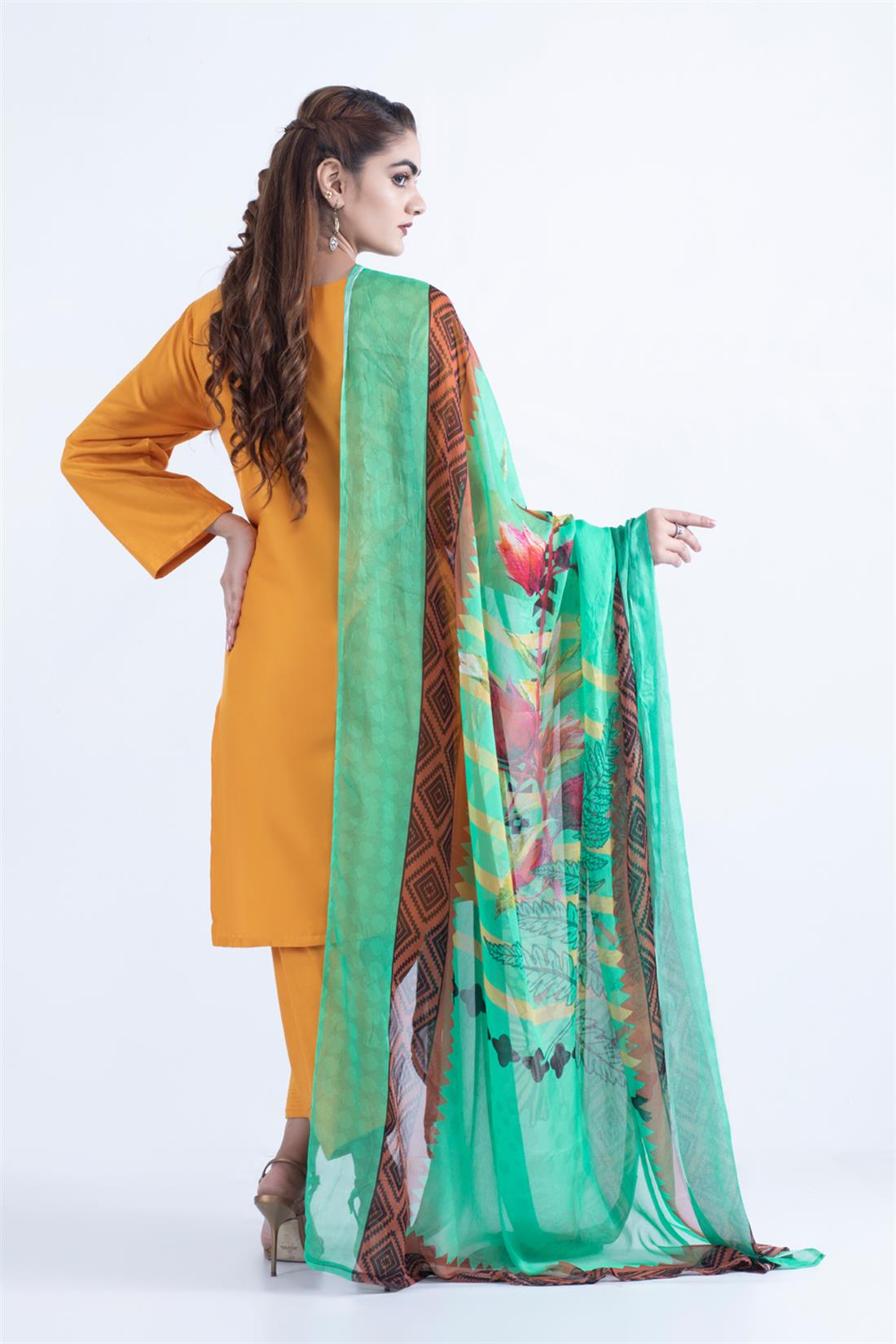 Mustard Digital Print Skin Linen 3 Piece Ladies Readymade Salwar Suit