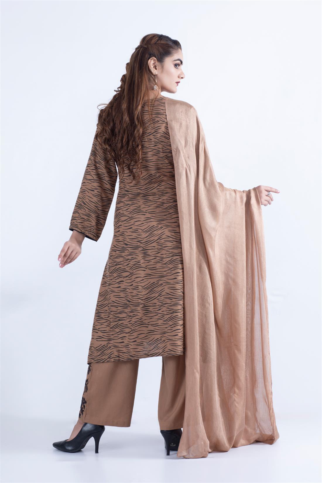 Camel Embroidered Chiffon Ladies Readymade
