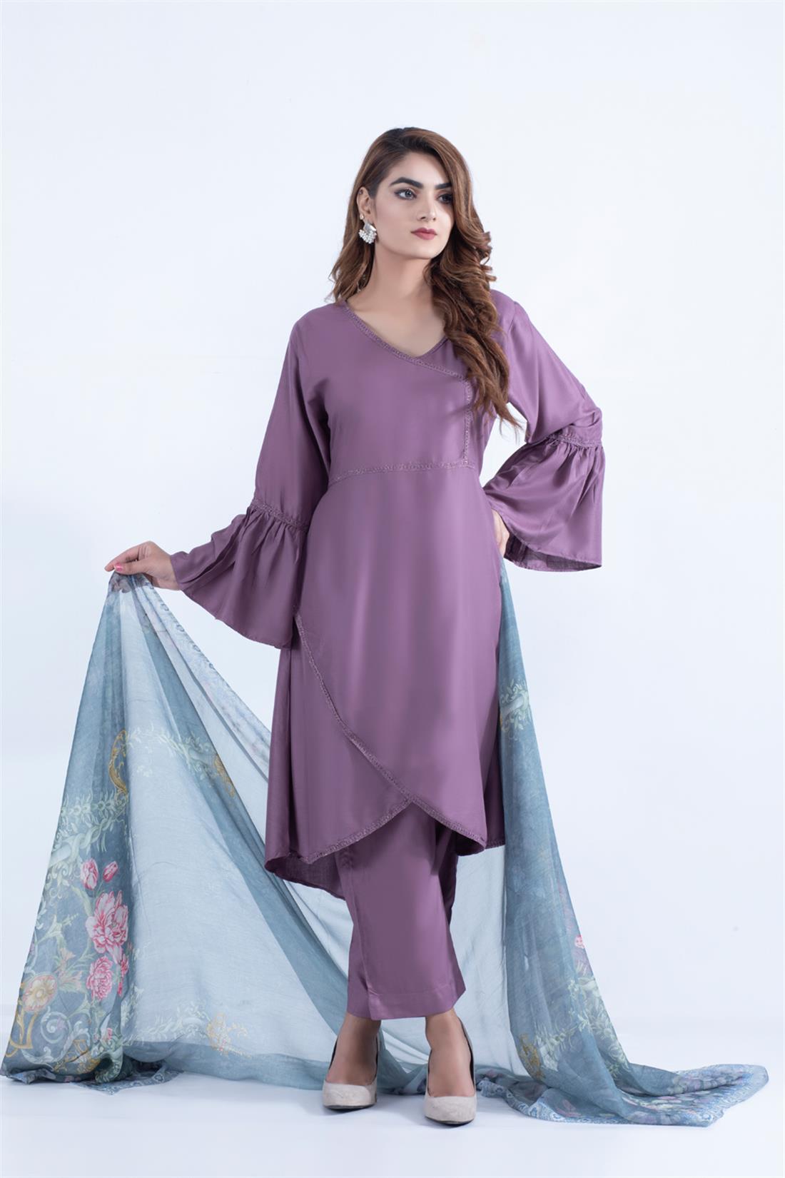 Dark Tea Pink Digital Print Linen Ladies Readymade