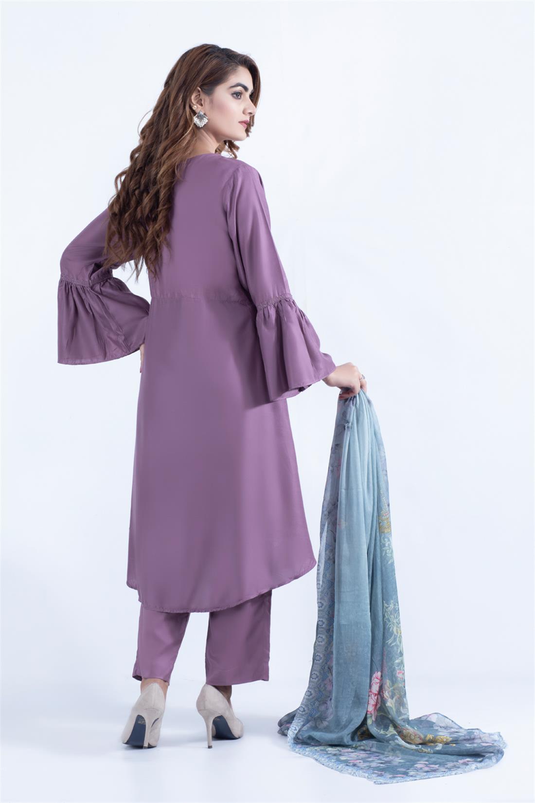 Dark Tea Pink Digital Print Linen Ladies Readymade
