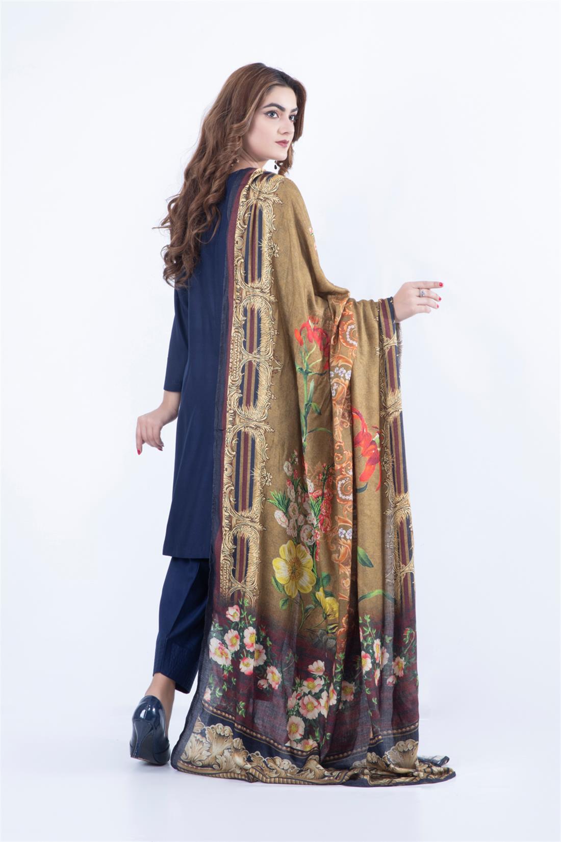 Navy Blue Embroidered Beautiful Linen 3 Piece Readymade Suit with Dupatta